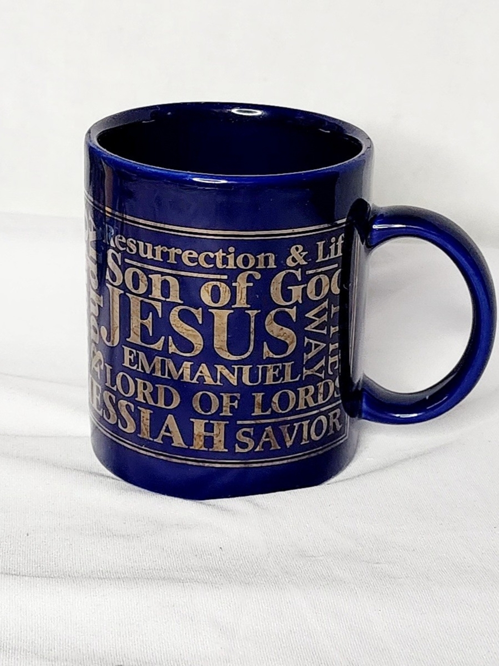 Dicksons Ceramic Coffee Mug Names of Jesus Christ Religious Christian Gift Blue